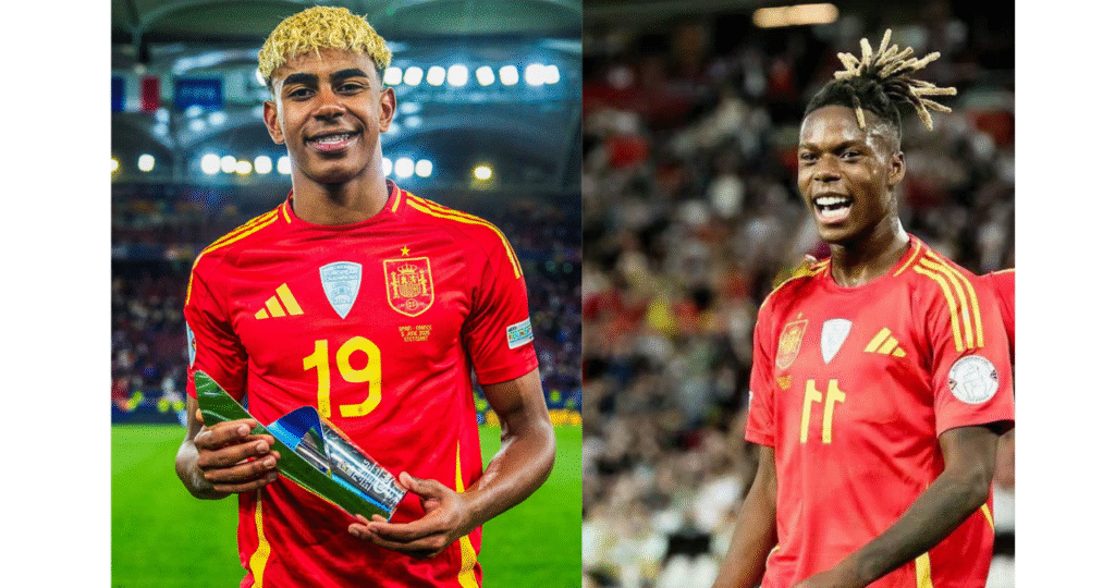 Lamine Yamal holding the Man of the Match award after Spain's victory over France in the UEFA Nations League semi-final 2025