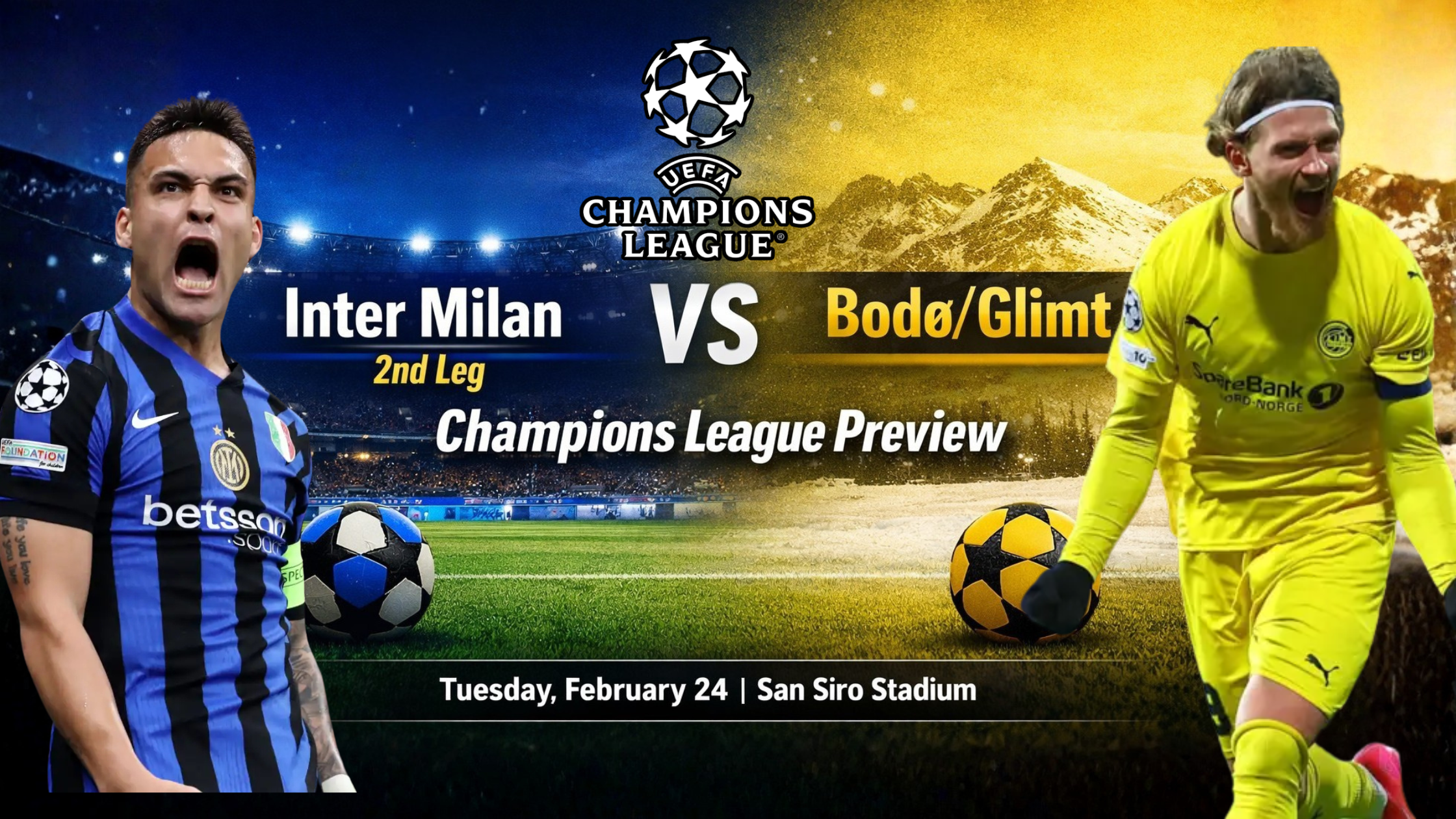 Inter Milan vs Bodø/Glimt players in action during the 2026 Champions League match